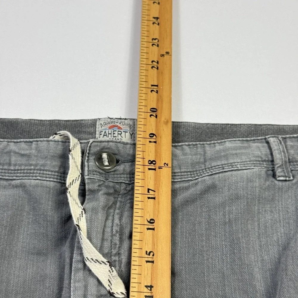 Faherty Brand Cargo Shorts Mens 40 Gray Linen Cotton Utility Pockets Drawstring‎